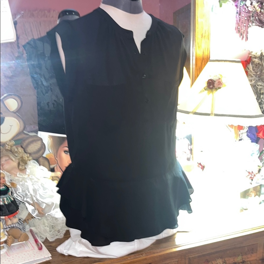 Dressy Black Sleeveless Women's Top with ruffled hemline